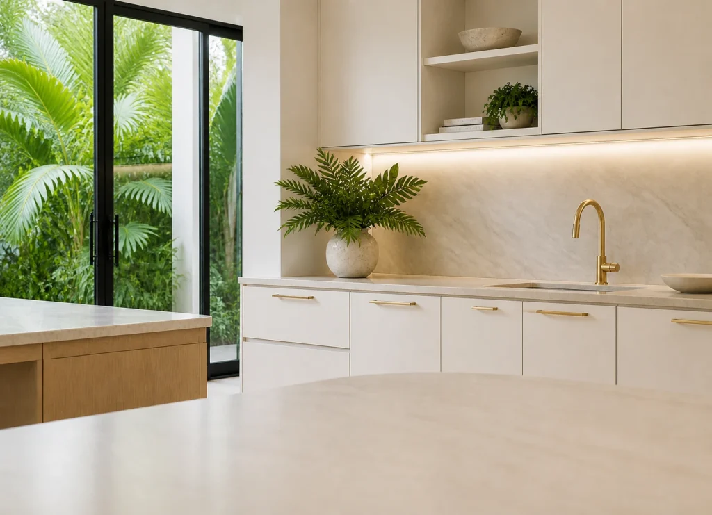 Luxury contemporary kitchen with tropical views in Pinecrest