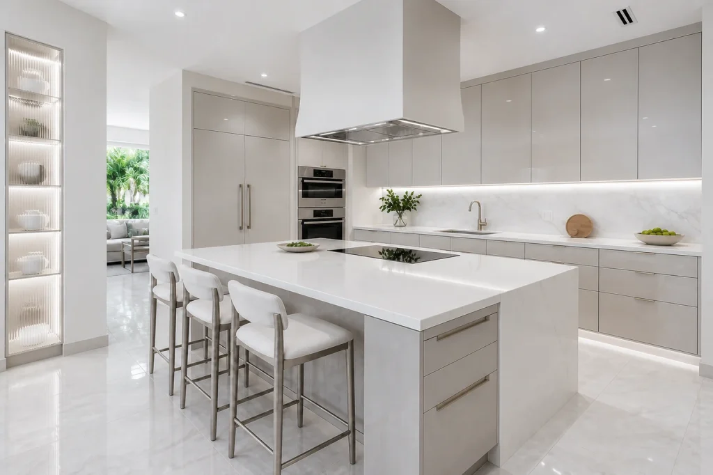 Contemporary gray and white kitchen design in Pinecrest and Miami, FL
